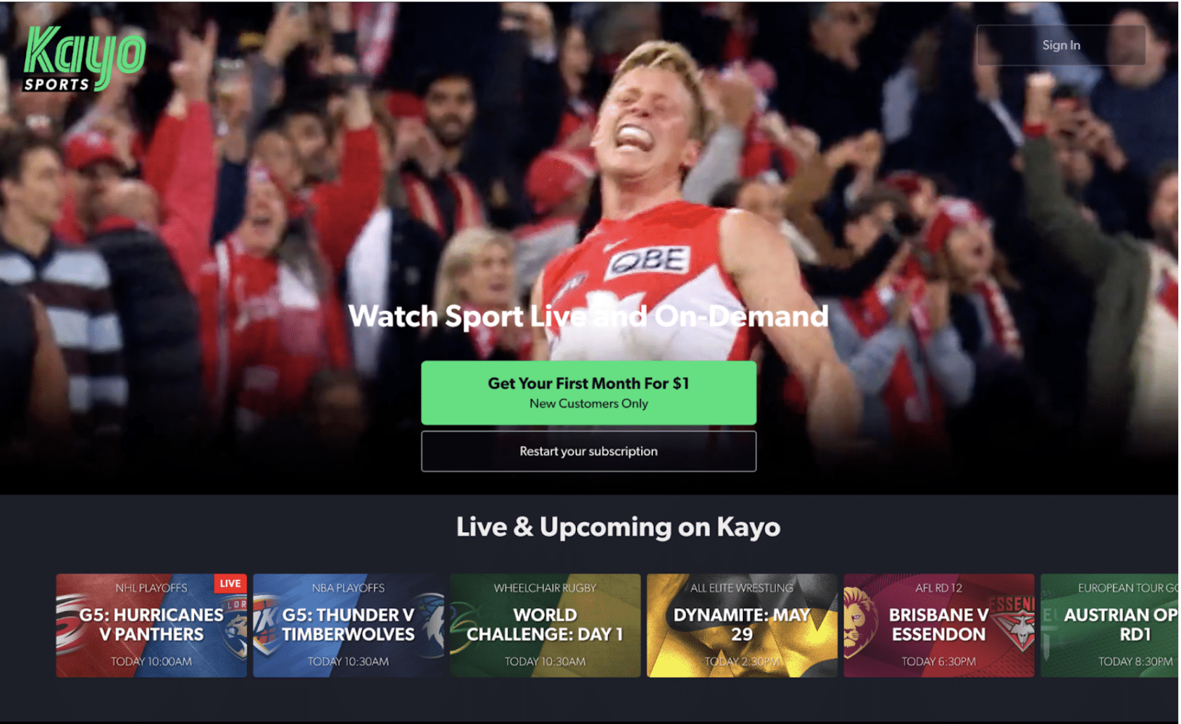 Kayo landing page